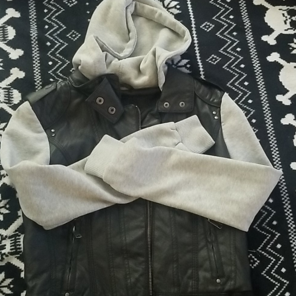Womans Black Leather/Cotton Jacket